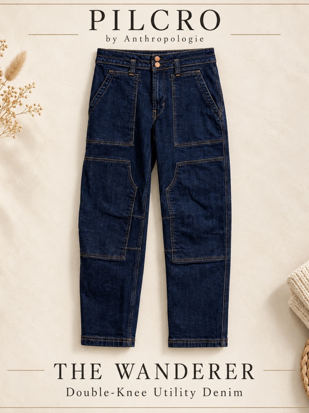 Pilcro Anthropologie The Wanderer Jeans Womens 27 Double Knee Utility Streetwear